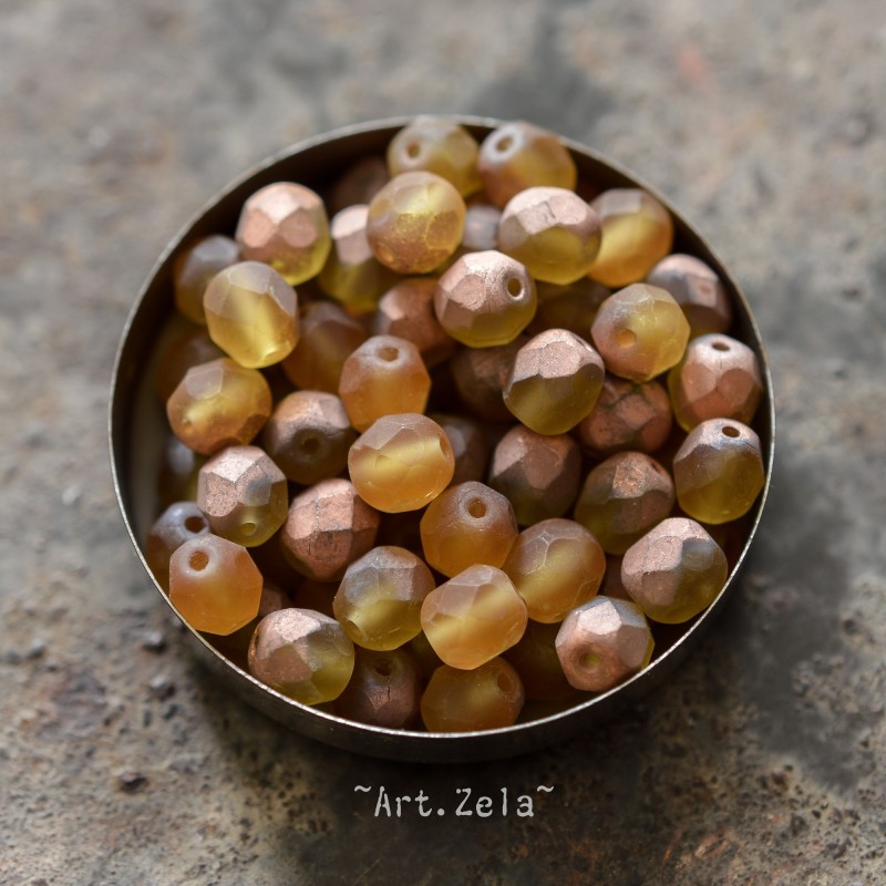 Perles facettes cuivre rose bronze 6mm X20 Perles verre tchèque mat