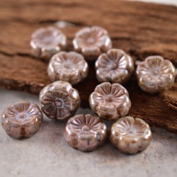 Fleurs hawaïennes marron glacé 8mm  X25 Perles verre tchèque opaque