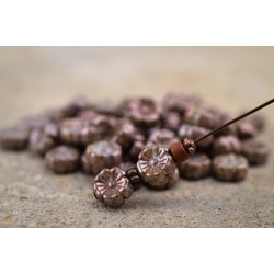 Fleurs hawaïennes marron glacé 8mm  X25 Perles verre tchèque opaque