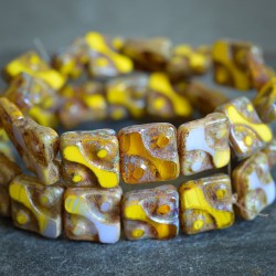 Perles carrées jaune, ambre et parme 10mm X6 Perles verre tchèque