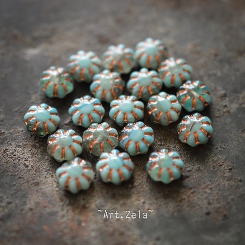 Fleurs de cactus bleu turquoise 9mm X20 Perles verre tchèque opalescent