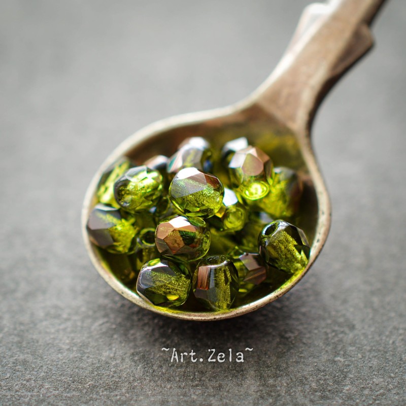 Facettes vert cuivre 4mm X50 Perles Verre Tchèque Premium