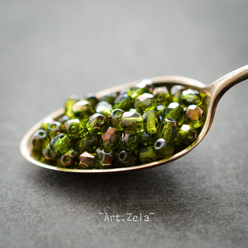 Facettes vert cuivre 4mm X50 Perles Verre Tchèque Premium