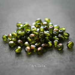 Facettes vert cuivre 4mm X50 Perles Verre Tchèque Premium