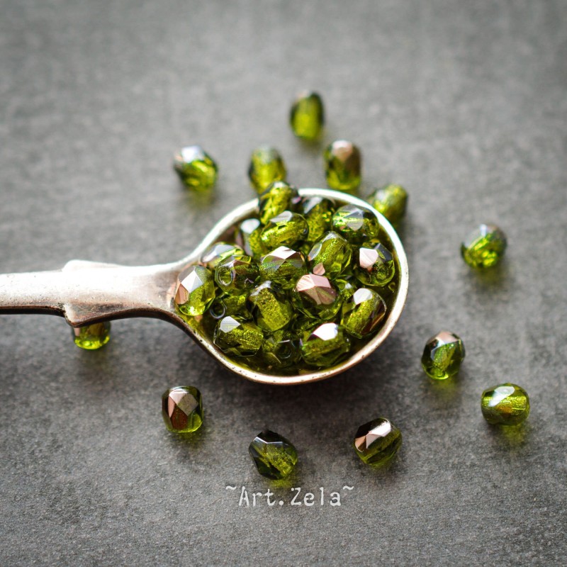 Facettes vert cuivre 4mm X50 Perles Verre Tchèque Premium