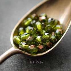 Facettes vert cuivre 4mm X50 Perles Verre Tchèque Premium