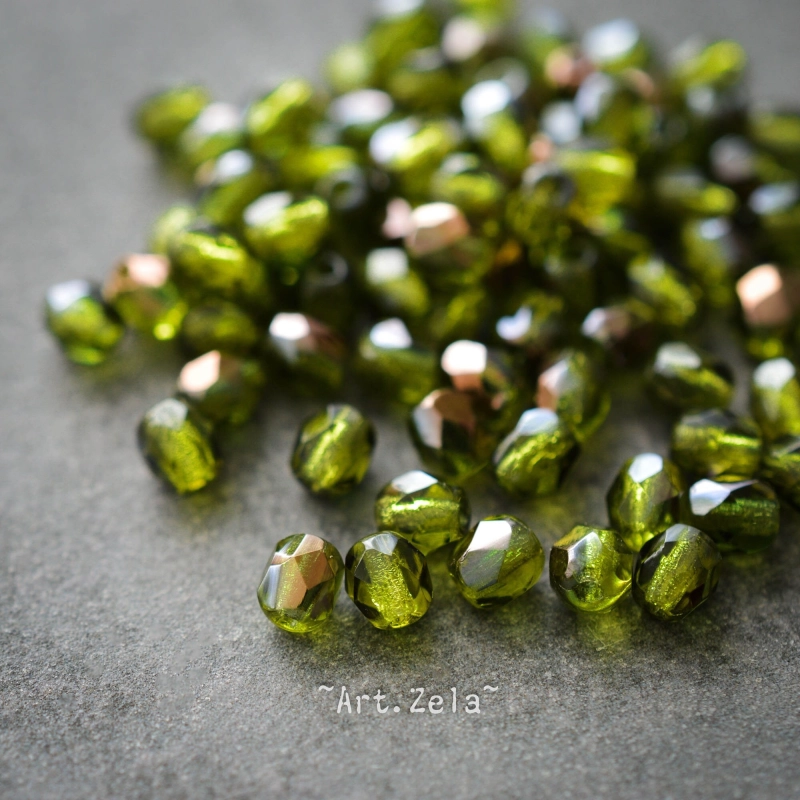Facettes vert cuivre 4mm X50 Perles Verre Tchèque Premium