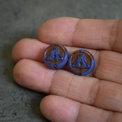 Abeille bleu saphir 14mm X4 Perles verre tchèque mat cuivré