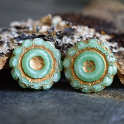 Tournesol turquoise 19mm X1 Perle verre tchèque opalescent