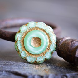 Tournesol turquoise 19mm X1 Perle verre tchèque opalescent