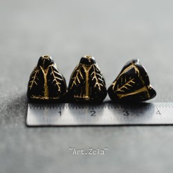 Clochettes noir bronze 14mm X2 Perles verre tchèque opaque