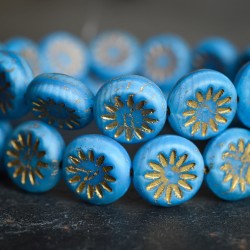 Aster bleu bronze 12mm X6 Perles rondes verre tchèque mat