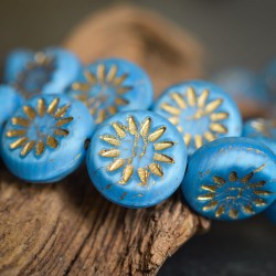 Aster bleu bronze 12mm X6 Perles rondes verre tchèque mat