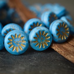 Aster bleu bronze 12mm X6 Perles rondes verre tchèque mat