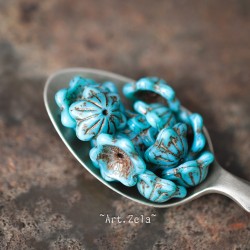 Clochettes bleu turquoise 14mm X2 Perles verre tchèque coupelles