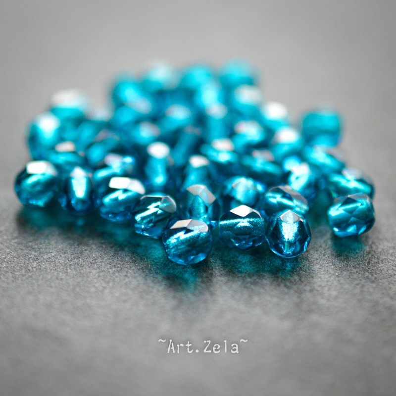 Facettes bleu pétrole 4mm X50 Perles verre tchèque premium