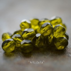 Facettes vert olivine mat 6mm X20 Perles verre tchèque transparent