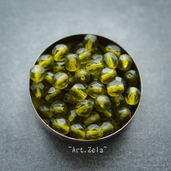 Facettes vert olivine mat 6mm X20 Perles verre tchèque transparent