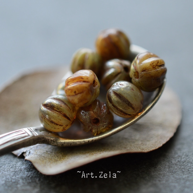 Petites perles melons Picasso 5mm X40 Perles verre tchèque