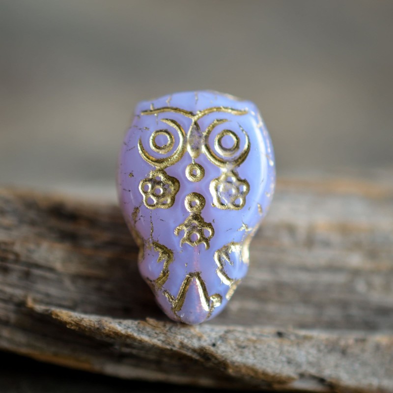 Chouette hibou parme 15mm X2 Perles verre tchèque opalescent