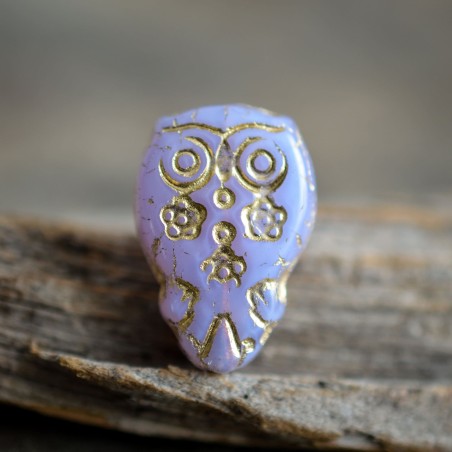 Chouette hibou parme 15mm X2 Perles verre tchèque opalescent