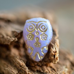 Chouette hibou parme 15mm X2 Perles verre tchèque opalescent