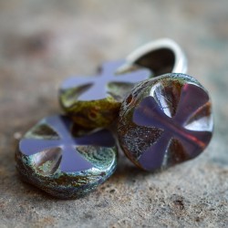 Croix stylisée violet gris 14mm X4 Perles verre tchèque Picasso