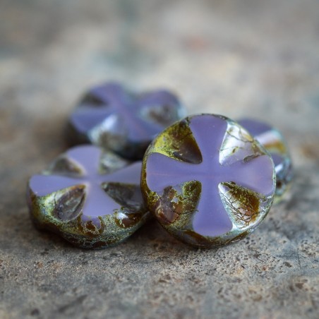 Croix stylisée violet gris 14mm X4 Perles verre tchèque Picasso