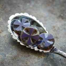 Croix stylisée violet gris 14mm X4 Perles verre tchèque Picasso