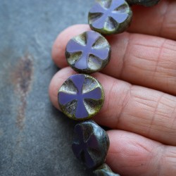 Croix stylisée violet gris 14mm X4 Perles verre tchèque Picasso