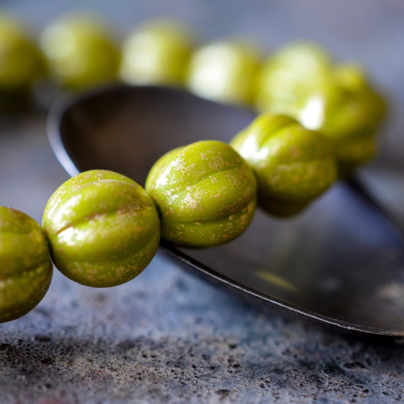 Melons chartreuse doré 8mm X10 Perles rondes verre tchèque opaque