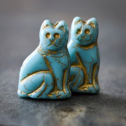 Chat bleu doré opaque et mat 25mm X1 Perle verre tchèque