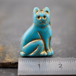 Chat bleu doré opaque et mat 25mm X1 Perle verre tchèque