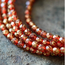Facettes rouge rubis doré 4mm X50 Perles verre tchèque transparent
