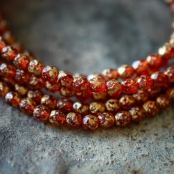 Facettes rouge rubis doré 4mm X50 Perles verre tchèque transparent