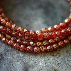 Facettes rouge rubis doré 4mm X50 Perles verre tchèque transparent