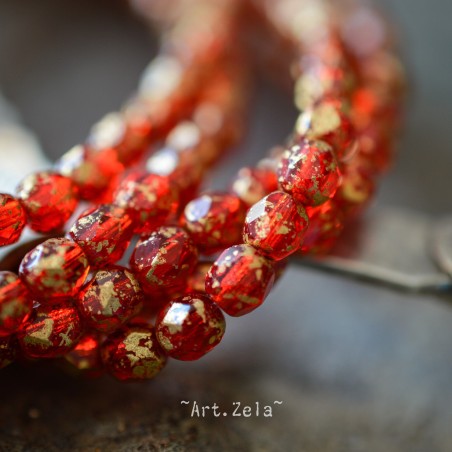 Facettes rouge rubis doré 4mm X50 Perles verre tchèque transparent