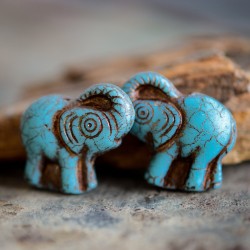 Éléphant bleu cuivré opaque 21mm X1  Perle verre tchèque