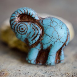 Éléphant bleu cuivré opaque 21mm X1  Perle verre tchèque