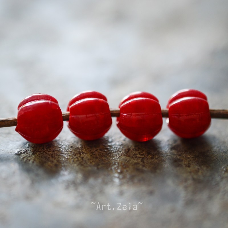 Melon rouge framboise 8mm X8 Perles verre tchèque à large trou