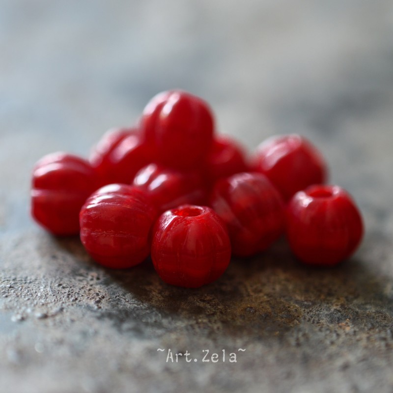 Melon rouge framboise 8mm X8 Perles verre tchèque à large trou