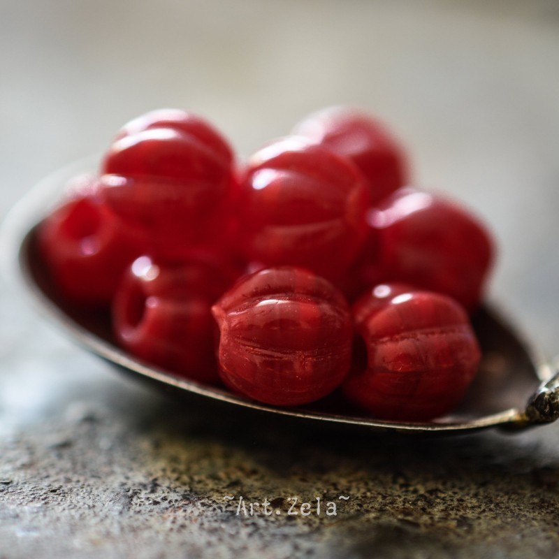 Melon rouge framboise 8mm X8 Perles verre tchèque à large trou