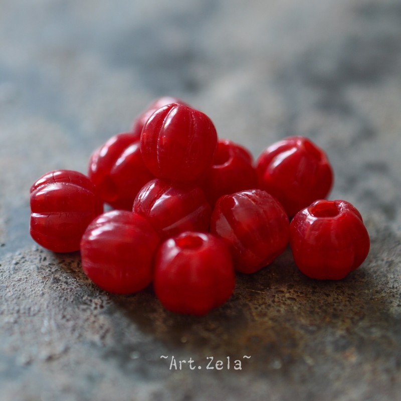 Melon rouge framboise 8mm X8 Perles verre tchèque à large trou