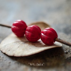 Melon rouge framboise 8mm X8 Perles verre tchèque à large trou