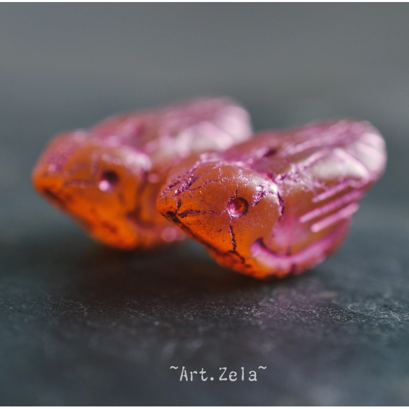 Oiseau rose orangé 22mm X1 Perle Verre Tchèque Artisanal