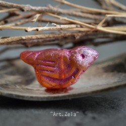 Oiseau rose orangé 22mm X1 Perle Verre Tchèque Artisanal