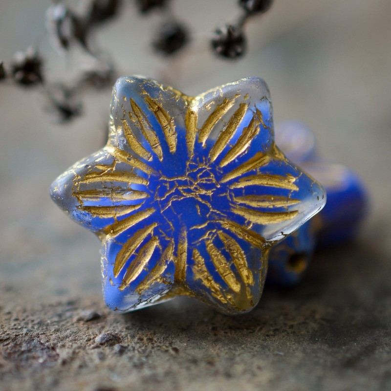 Fleurs soleil bleu cobalt bronze 16 mm X2 Perles verre tchèque