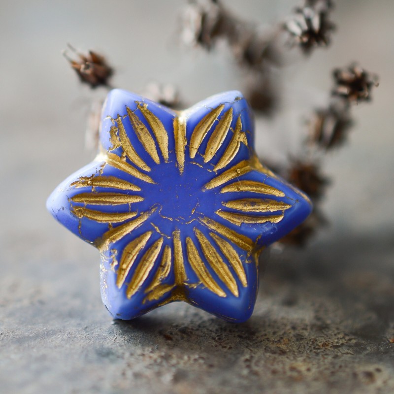 Fleurs soleil bleu cobalt bronze 16 mm X2 Perles verre tchèque