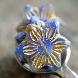 Fleurs soleil bleu cobalt bronze 16 mm X2 Perles verre tchèque