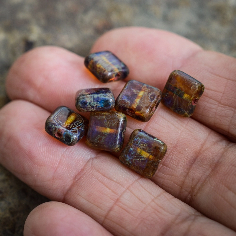 Perles carrées ambrées 8mm X15 Perles verre tchèque Picasso